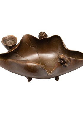 荷叶倒流香炉工艺品黄铜烟灰w缸摆件家居客厅办公室桌面创意装饰