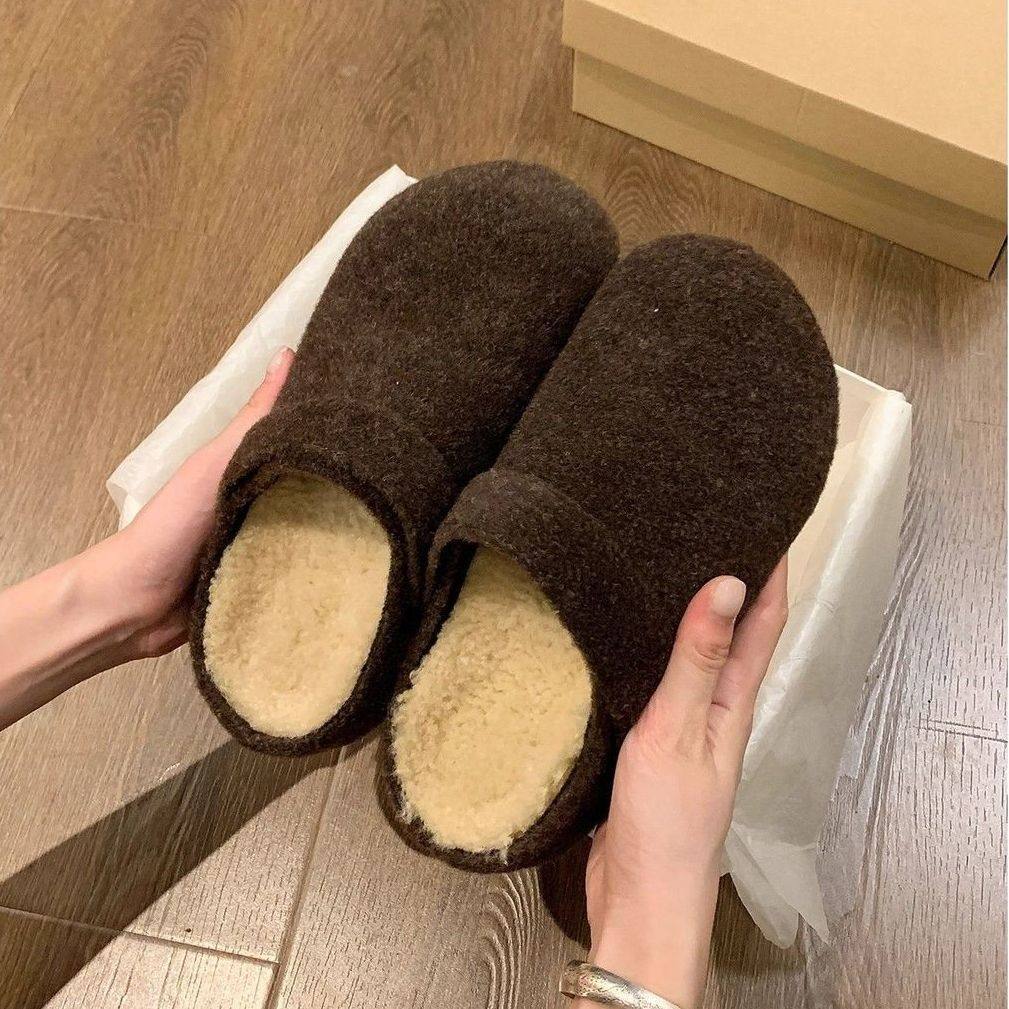 懒人包头拖鞋居家办公室复古毛毡博肯半拖鞋2025冬季新款两穿舒适,淘宝优惠券,粉丝福利购,淘宝优惠卷