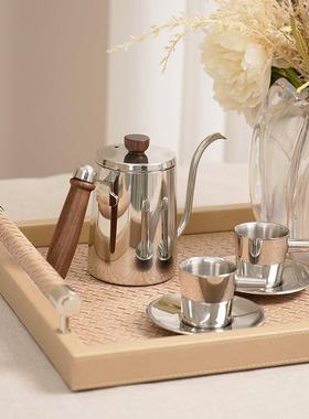 样板房样板间厨房装饰品摆件吧台装饰咖啡具不锈钢咖啡壶咖啡杯