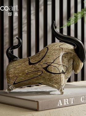 邸高家居 新中式样板间入户玄关装饰画牛摆件 软装搭配设计师饰品