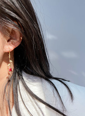 扭片链温柔法式浪漫红色珐琅项链