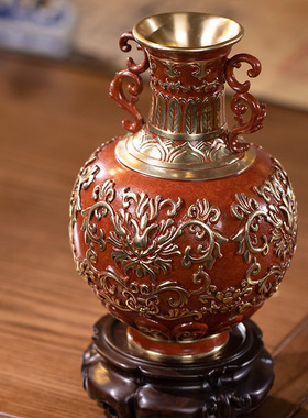 铜 福庆连绵瓶新款插花花瓶家居装饰摆件创意花器中式其D&