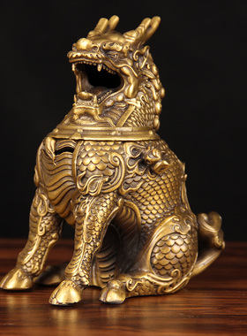 热销铜麒麟香炉摆件 铜开盖麒麟摆件 铜麒麟摆件
