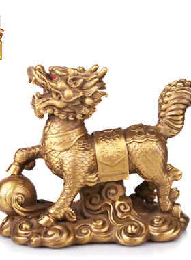 热销天御阁铜麒麟摆件一对纯铜大号招财送子麒麟工艺品客厅家居装