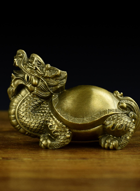热销铜实心龙龟把玩手把件办公桌霸下小摆件茶宠镇纸家居家饰工艺
