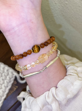 【热可可】天然黄水晶库克双圈手串黄阿塞送女友老婆高级水晶手链