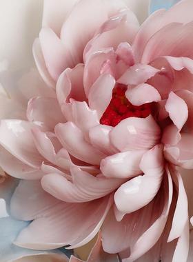 东方泥土新中式陶瓷手工牡丹挂盘客厅酒柜博古架摆件乔迁新居礼品