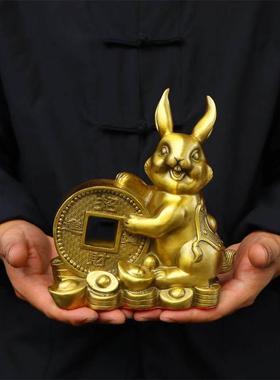 纯铜十二生肖之一金钱兔子招财吉祥铜器摆件室内客厅桌面摆放用品