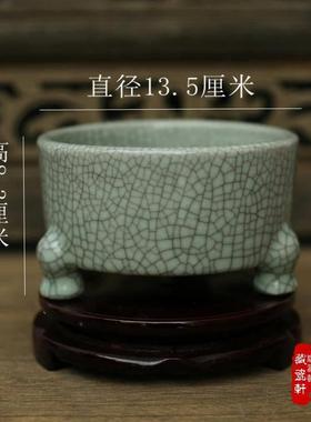 景德镇陶瓷器 哥窑裂纹釉三足笔洗 水仙花菖蒲盆古董古玩收藏摆件
