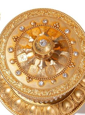 铜指捻转金轮家用佛堂传经筒手动手拨简经轮藏族桌面静音转金筒