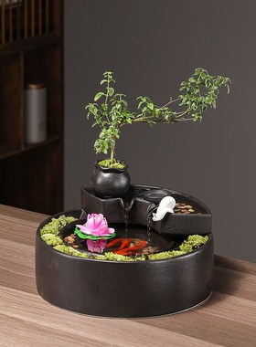 速发创招流水生财陶瓷循摆水环件意财喷泉办公室茶几桌面开业乔迁