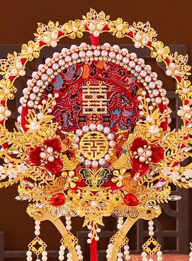 团扇新娘结婚秀禾扇子手工新喜扇z婚扇重工婚礼成品中式diy材料包