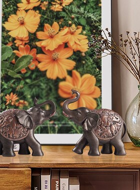 欧式石纹大象摆件一对装饰品客厅玄关电视柜酒柜树脂W家居工艺摆
