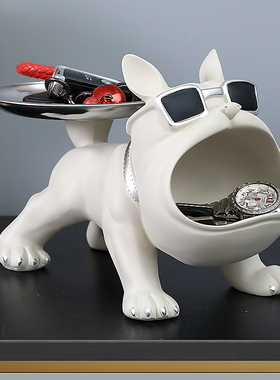 入户法斗犬收纳托盘放钥匙摆件大嘴狗玄关置物架门口鞋柜高档装饰