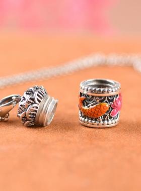 网红- 925银香囊 复古滴油锦鲤鱼荷花香熏香丸盒女款银项链吊坠