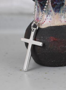 网红-925银复古时尚银饰朋克风十字架吊饰男女亮面小款吊坠