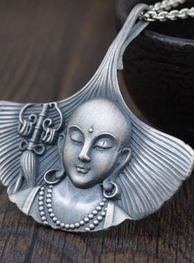 网红- 足银999吊坠复古做旧工艺佛系文化男款实心浮雕项链坠