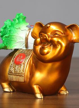铜彩白菜猪摆件猪年吉祥物客厅办公室家居生肖猪工艺礼品