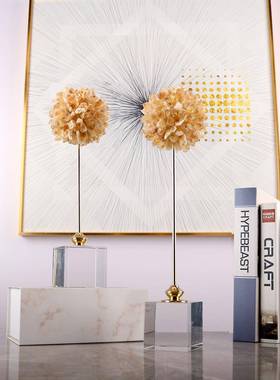 轻奢现代天然水晶花球水晶底座摆件家居卧室客厅软装家居装饰品