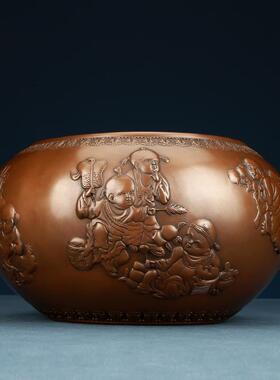 紫铜婴戏图缸家居客厅办公室摆设装饰品公司开业乔迁礼品