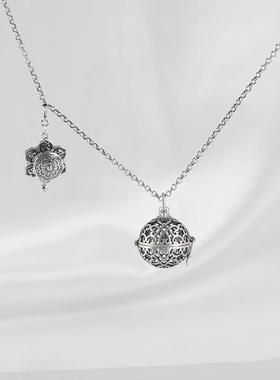 网红-925银吊坠复古做旧工艺可转动梵文藏式文玩念珠挂件项链坠