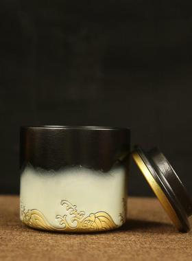 黄铜浪花茶叶罐家用储物罐玫瑰花收纳带盖铜罐桌面茶具储蓄罐