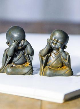 中式禅意小和尚小沙弥阿弥陀佛桌面人物小摆件可养茶宠工艺品摆设