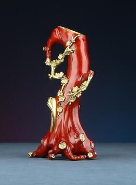 彩铜梅花树桩桶花瓶家居装饰品客厅玄关创意干花花瓶摆件