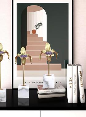 轻奢现代天然紫水晶纯铜百合花摆件客厅玄关样板间家居软装饰品