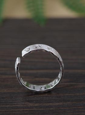 网红-925素银工艺开口镂空梵文文字戒指女款轻奢可调节简约指环