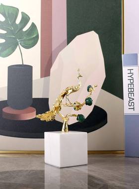 轻奢现代风栖枝头天然玛瑙石摆件客厅玄关样板间家居软装饰品