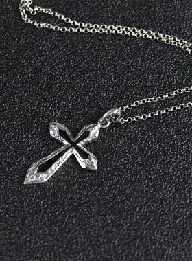 网红- 925银吊坠 复古做旧滴油设计印花项链坠十字架男女银饰品