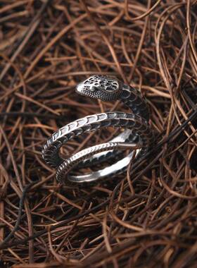 网红- 复古银戒 跨境饰品 925银蛇戒指 创意设计情侣男女指环