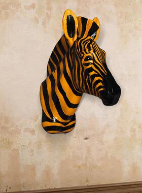 居创意欧挂式仿ZJ32031真动物班马头墙面壁树脂工品家艺室内饰品