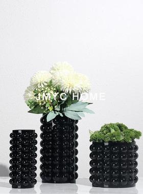 楼简约现KUU璃代玻黑色处波点花器客厅桌面软装插花瓶样板房间售