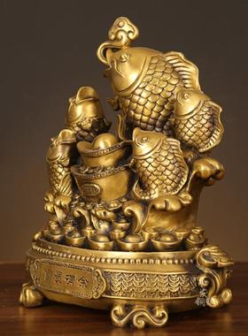全铜富贵有摆件聚宝盆招财HDQ鱼设摆家居客厅电柜开业余装饰视品