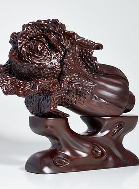 黑檀木雕白菜摆件实木家居百财如意工艺品装饰办公室客厅开业礼品