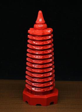 天然原矿红朱砂九层文昌塔青少年书房13层桌面摆件中式风水工艺品