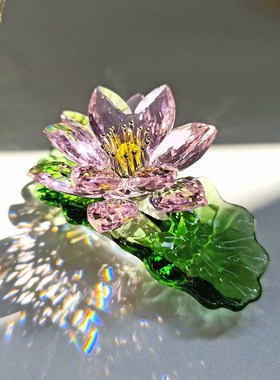 水晶莲花摆件莲花座家用供奉佛具用品柜台N橱窗家居装饰朋友礼物