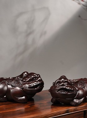 (实木招财礼品)黑檀木雕刻貔貅B摆件木质一对家居客厅装饰红木工