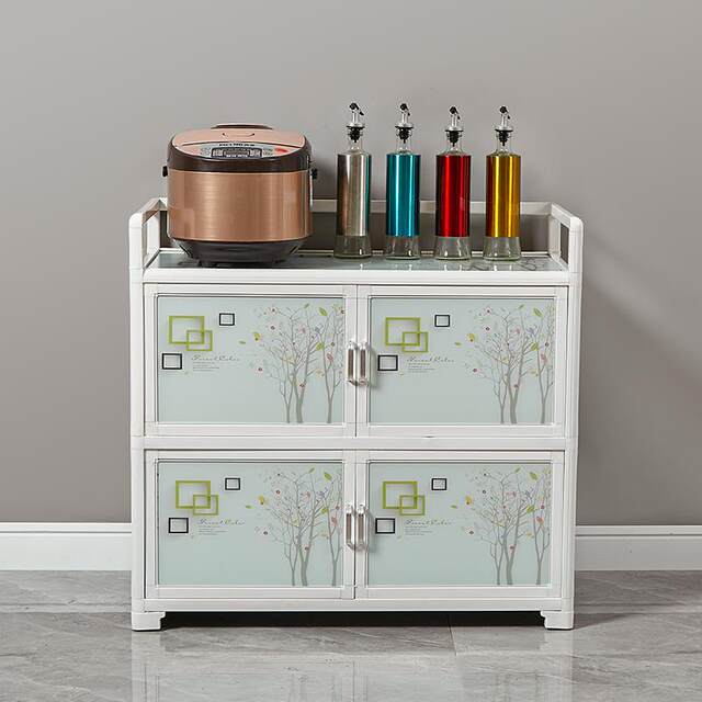 Kitchen storage rack multi-layer multi-functional cabinet floor-standing storage cabinet aluminum alloy cupboard household door storage cabinet