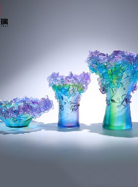 琉璃花瓶果盘f摆件套装蝴蝶兰水晶工艺品客厅插花装饰软装高级感