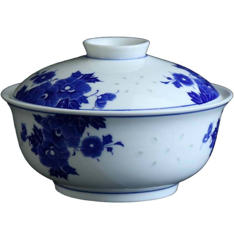 景德镇青花玲珑带盖盘子中式保温菜盘家用陶瓷餐具合器碟子套装,淘宝优惠券,粉丝福利购,淘宝优惠卷