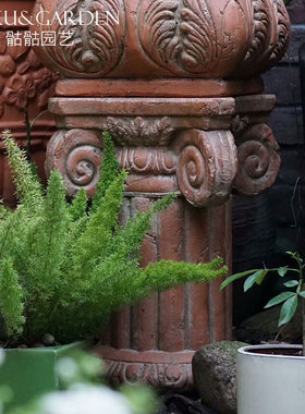 欧式罗马柱复古做旧m仿红陶别墅客厅装饰摆件花园园艺花盆圆柱底