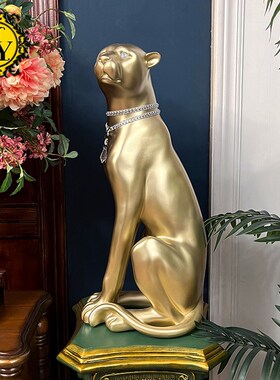 热销四十斤重工 法式别墅欧式客厅美式电视柜落地黑色动物大豹子