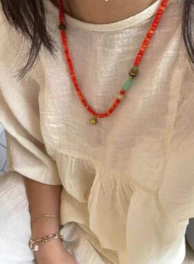 新中式国风「一挂杏红」中式杏红色水墨感亮色百搭原创饰品项炼