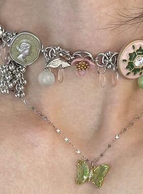 中式朋克春系列设计高级感蝴蝶钛钢项链精致复古锁骨链年新款