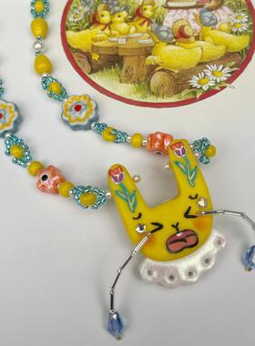 40.6克 爱哭的小兔子原创设计感小众毛衣炼潮酷项炼女个性锁骨炼