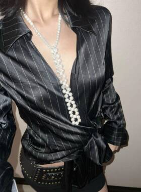 珍珠领带项炼长款珍珠项炼女轻奢小众毛衣炼高级感锁骨炼2025新款