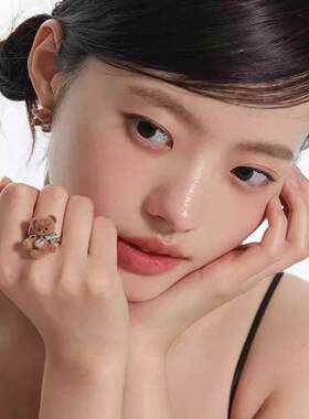 克鲁兹蜂拥熊弓锆石可爱高端戒指珠宝开环珠宝